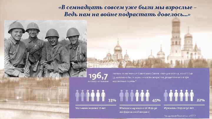  «В семнадцать совсем уже были мы взрослые – Ведь нам на войне подрастать