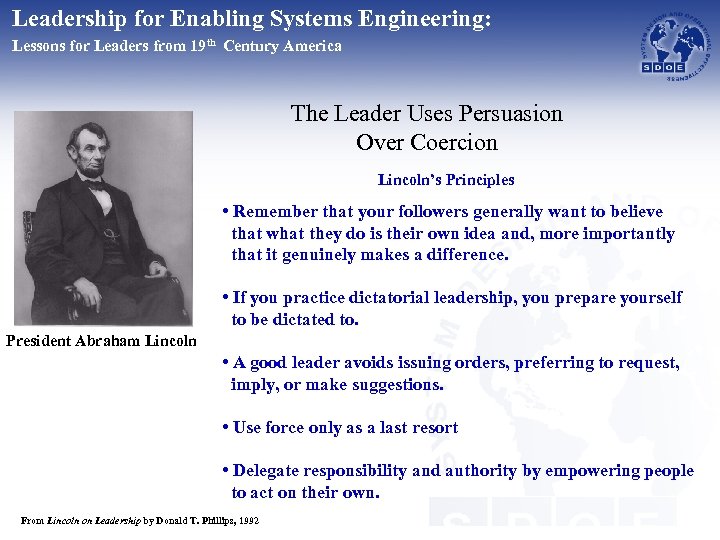 Leadership for Enabling Systems Engineering: Lessons for Leaders from 19 th Century America The