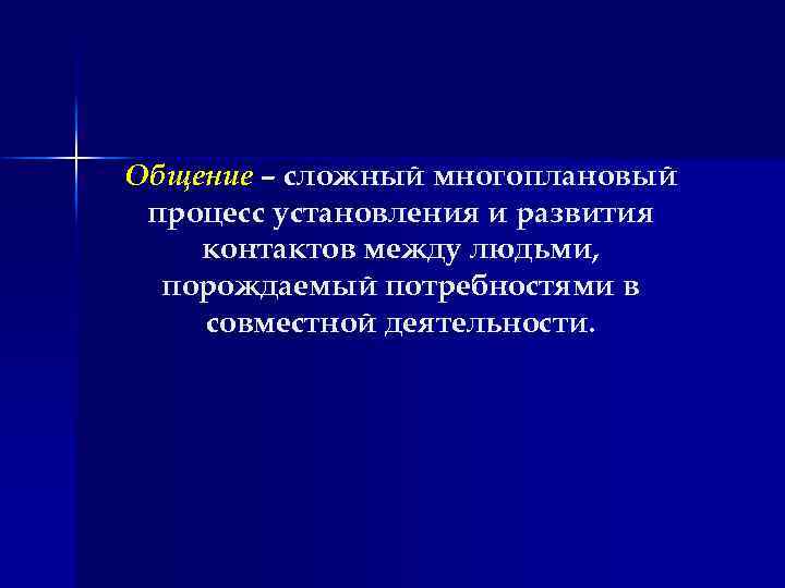 Общение – сложный многоплановый процесс установления и развития контактов между людьми, порождаемый потребностями в