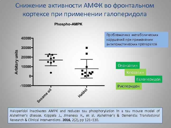 Снижение активности АМФК во фронтальном кортексе применении галоперидола Проблематика метаболических нарушений применении антипсихотических препаратов