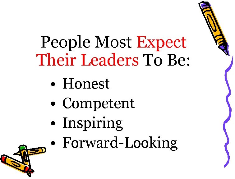 People Most Expect Their Leaders To Be: • Honest • Competent • Inspiring •