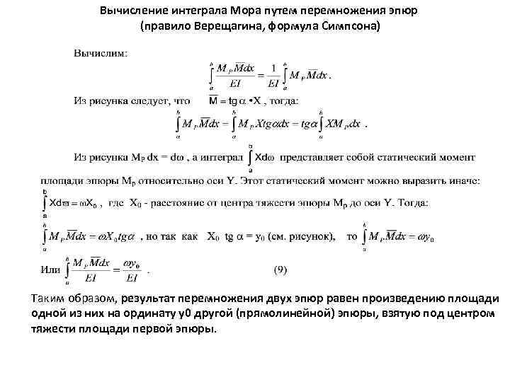 Вычисление интеграла Мора путем перемножения эпюр (правило Верещагина, формула Симпсона) Таким образом, результат перемножения