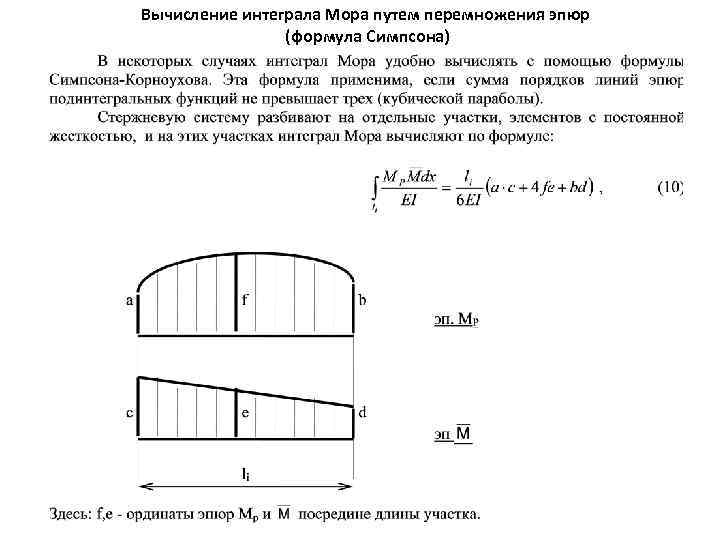 Для данной расчетной схемы формула интеграла мора имеет вид