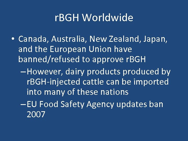 r. BGH Worldwide • Canada, Australia, New Zealand, Japan, and the European Union have