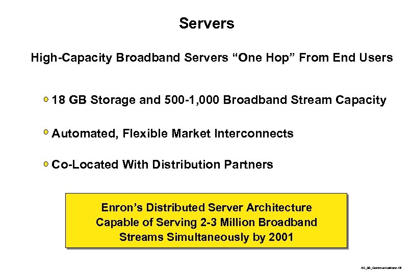 Servers High-Capacity Broadband Servers “One Hop” From End Users 18 GB Storage and 500