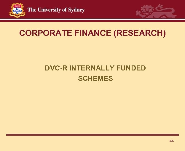 CORPORATE FINANCE (RESEARCH) DVC-R INTERNALLY FUNDED SCHEMES 44 