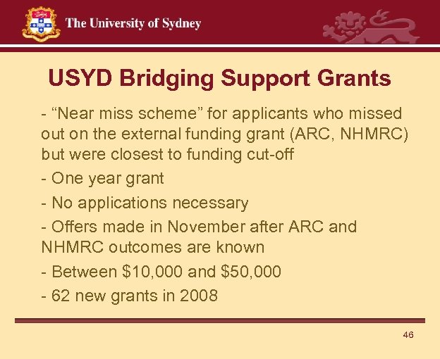 USYD Bridging Support Grants - “Near miss scheme” for applicants who missed out on