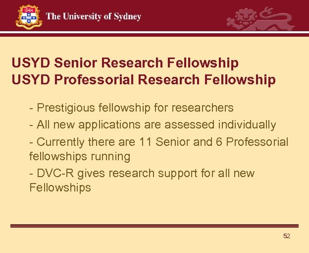USYD Senior Research Fellowship USYD Professorial Research Fellowship - Prestigious fellowship for researchers -