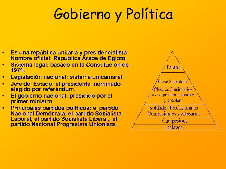 Gobierno y Política • • • Es una república unitaria y presidencialista Nombre oficial: