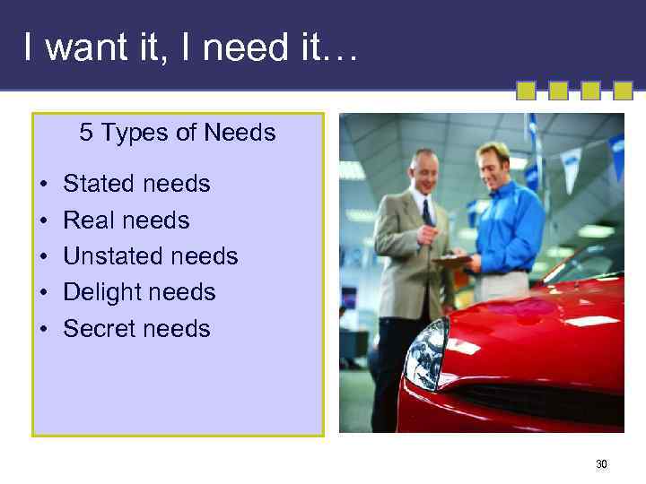 I want it, I need it… 5 Types of Needs • • • Stated