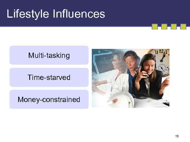 Lifestyle Influences Multi-tasking Time-starved Money-constrained 19 