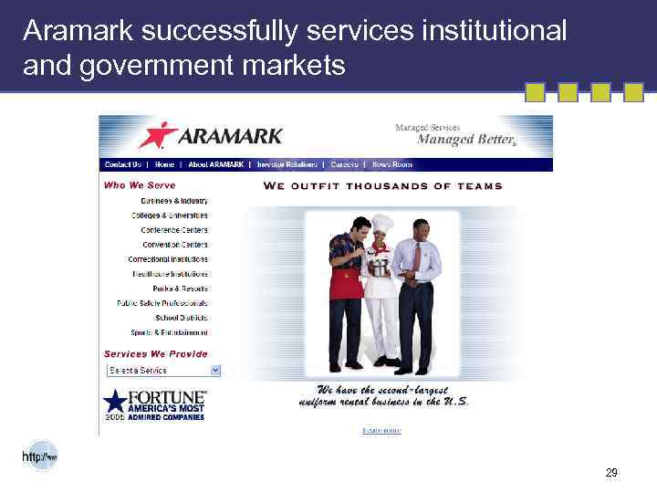 Aramark successfully services institutional and government markets 29 