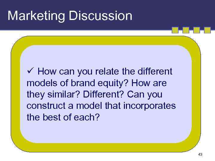 Marketing Discussion ü How can you relate the different models of brand equity? How