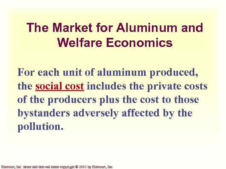 The Market for Aluminum and Welfare Economics For each unit of aluminum produced, the