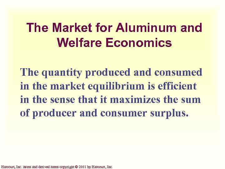 The Market for Aluminum and Welfare Economics The quantity produced and consumed in the