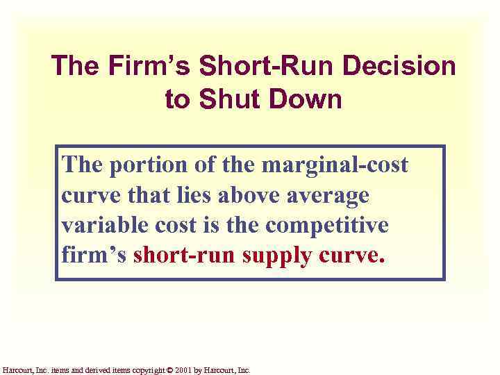 The Firm’s Short-Run Decision to Shut Down The portion of the marginal-cost curve that