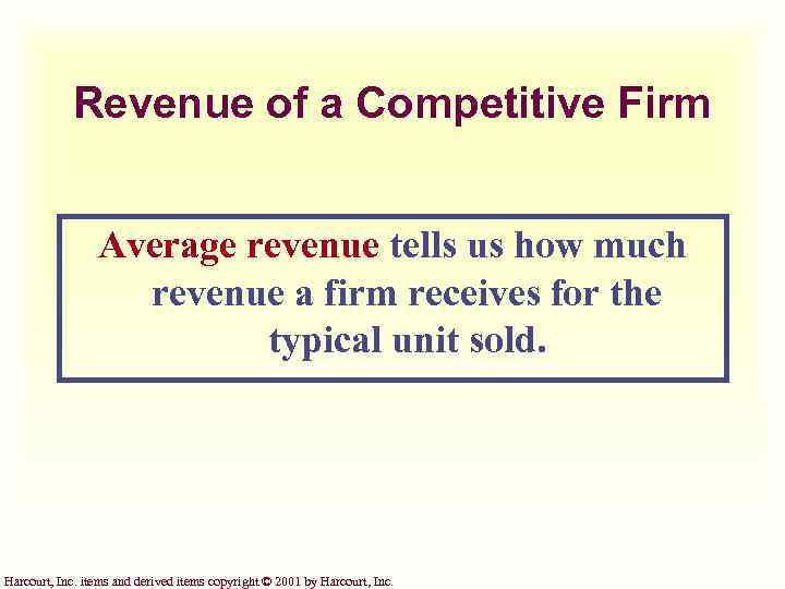 Revenue of a Competitive Firm Average revenue tells us how much revenue a firm