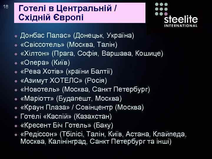 Готелі в Центральній / Східній Європі 18 ● ● ● Донбас Палас» (Донецьк, Україна)