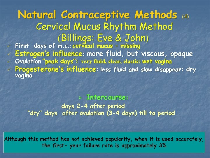 Natural Contraceptive Methods Cervical Mucus Rhythm Method (Billings: Eve & John) P P (4)