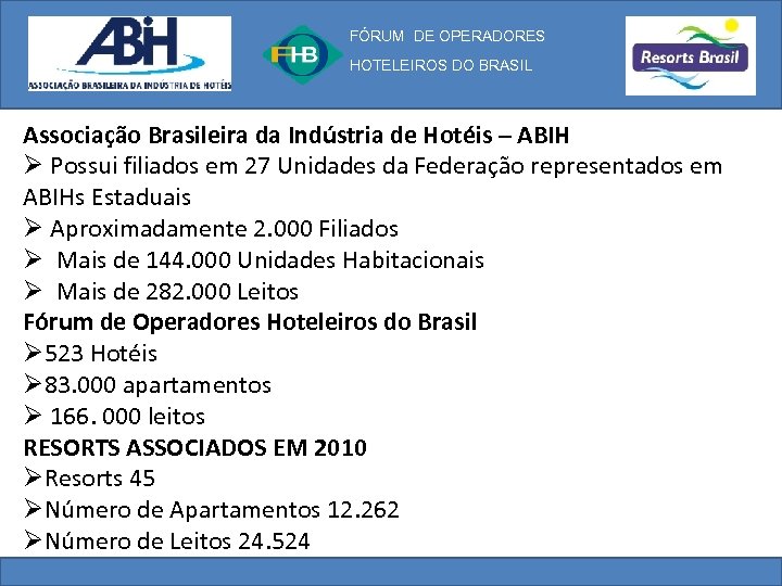 FÓRUM DE OPERADORES HOTELEIROS DO BRASIL Associação Brasileira da Indústria de Hotéis – ABIH