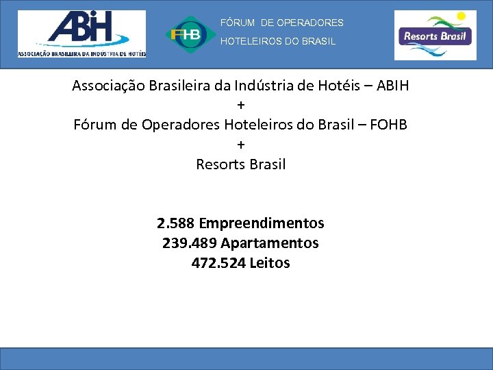 FÓRUM DE OPERADORES HOTELEIROS DO BRASIL Associação Brasileira da Indústria de Hotéis – ABIH