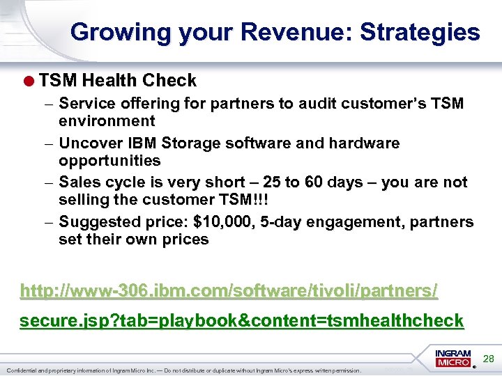 Growing your Revenue: Strategies =TSM Health Check – Service offering for partners to audit