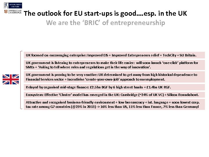 The outlook for EU start-ups is good…. esp. in the UK We are the