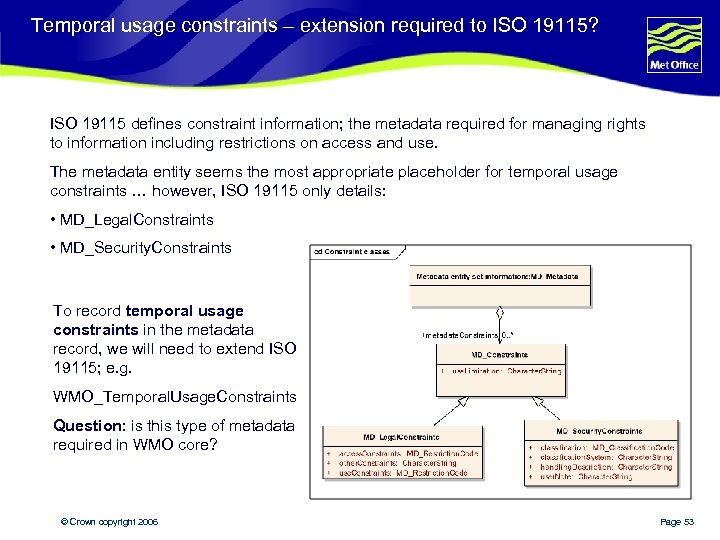Temporal usage constraints – extension required to ISO 19115? ISO 19115 defines constraint information;