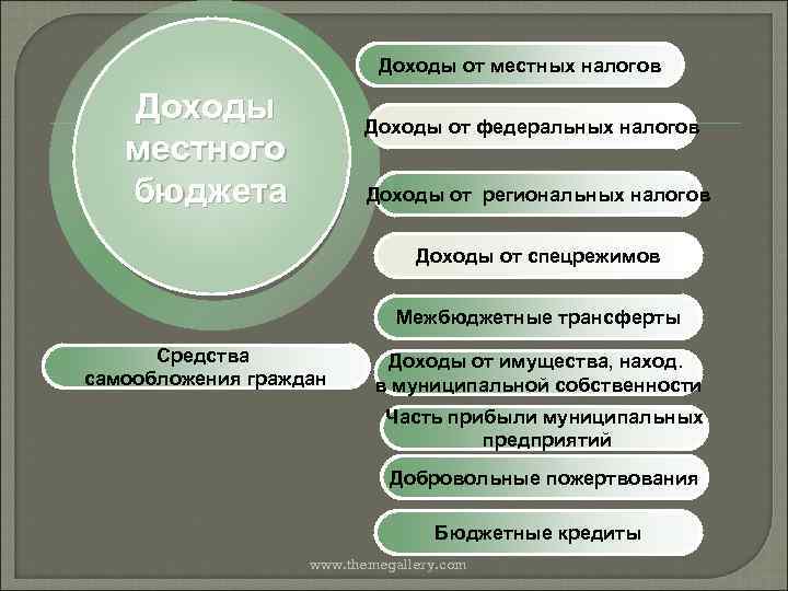 Доходы от местных налогов Доходы местного бюджета Доходы от федеральных налогов Доходы от региональных
