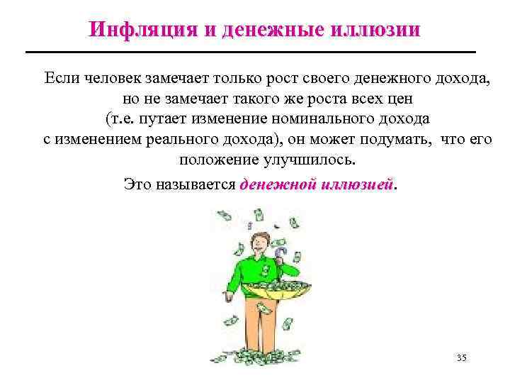 Инфляция и денежные иллюзии Если человек замечает только рост своего денежного дохода, но не