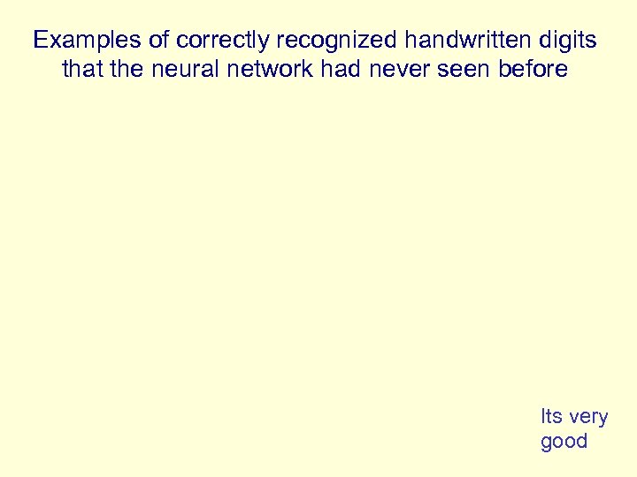 Examples of correctly recognized handwritten digits that the neural network had never seen before