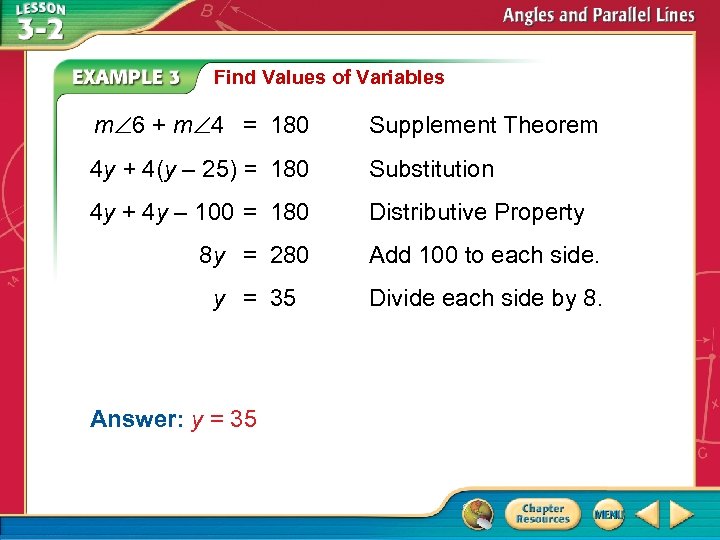 Find Values of Variables m 6 + m 4 = 180 Supplement Theorem 4