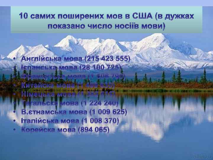 10 самих поширених мов в США (в дужках показано число носіїв мови) • •