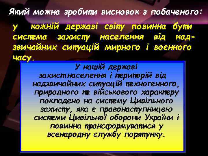 Який можна зробити висновок з побаченого: у кожній державі світу повинна бути система захисту