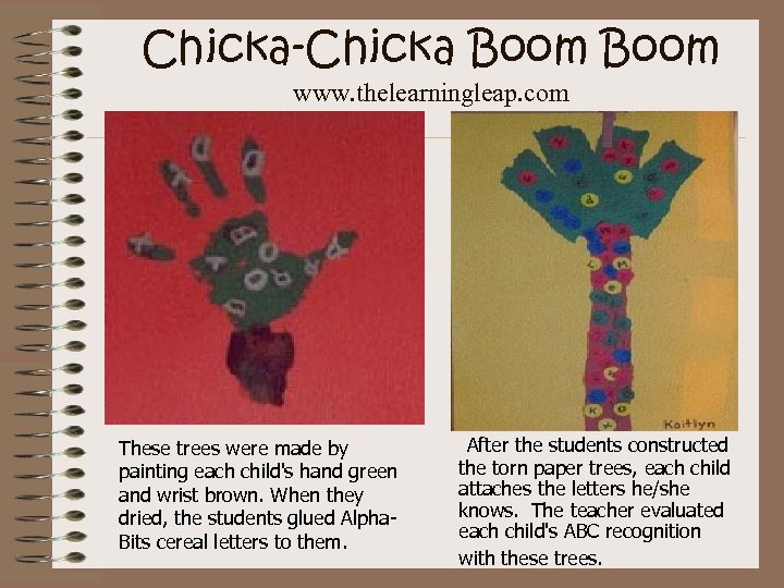 Chicka-Chicka Boom www. thelearningleap. com These trees were made by painting each child's hand