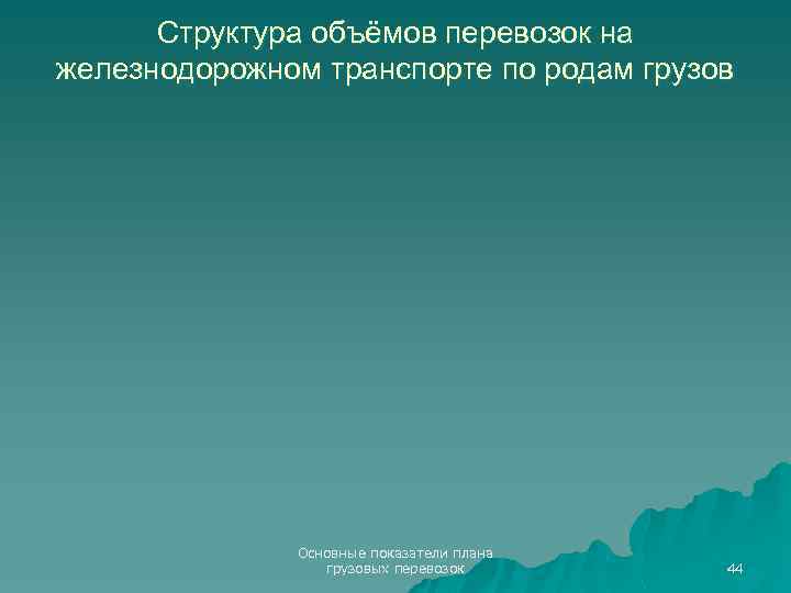 Структура объёмов перевозок на железнодорожном транспорте по родам грузов Основные показатели плана грузовых перевозок
