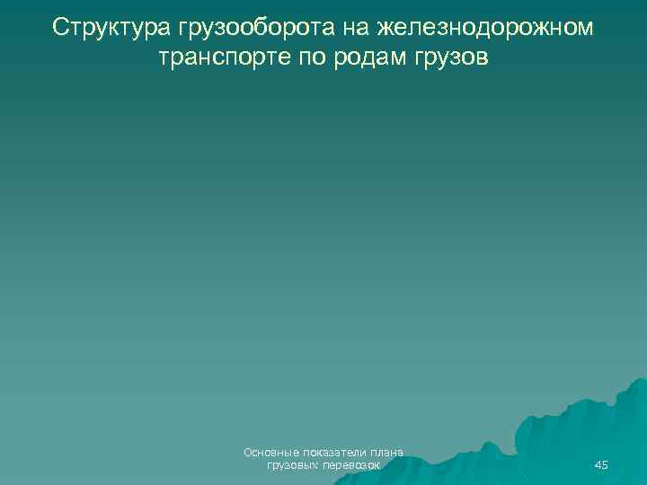 Структура грузооборота на железнодорожном транспорте по родам грузов Основные показатели плана грузовых перевозок 45