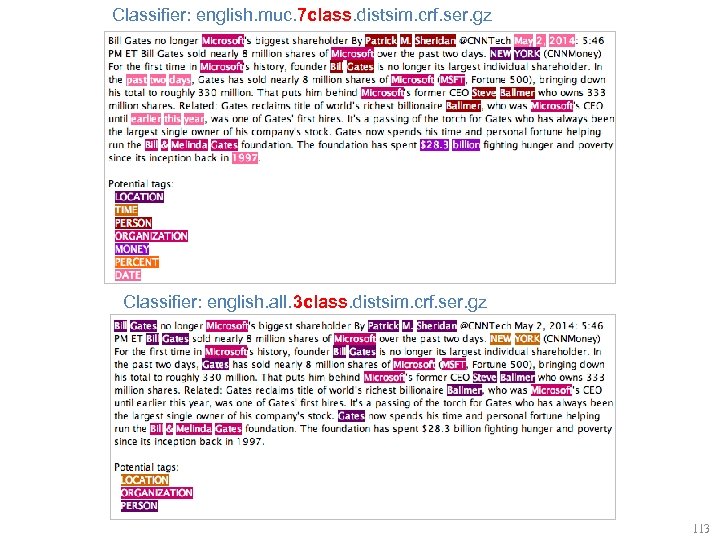 Classifier: english. muc. 7 class. distsim. crf. ser. gz Classifier: english. all. 3 class.