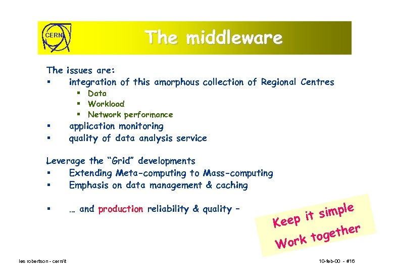 CERN The middleware The issues are: § integration of this amorphous collection of Regional