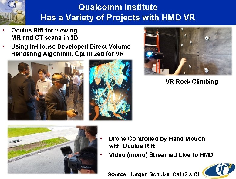 Qualcomm Institute Has a Variety of Projects with HMD VR • • Oculus Rift