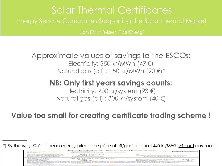 Solar Thermal Certificates Energy Service Companies Supporting the Solar Thermal Market Jan Erik Nielsen,