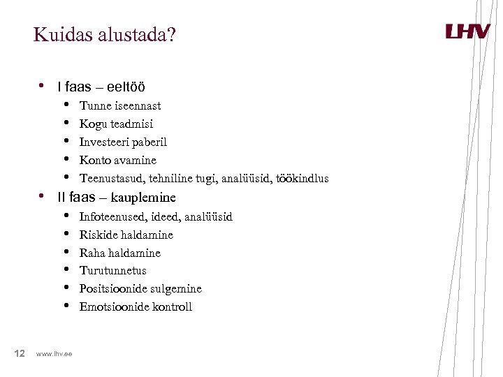 Kuidas alustada? • I faas – eeltöö • Tunne iseennast • Kogu teadmisi •