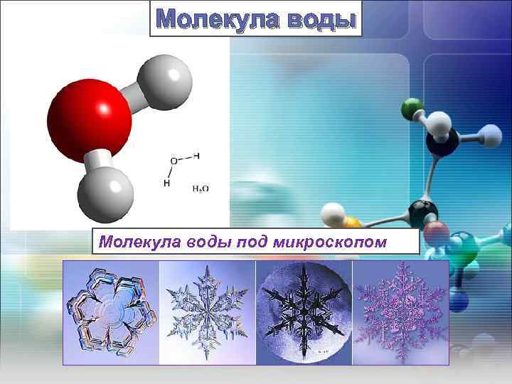 Молекула воды под микроскопом 