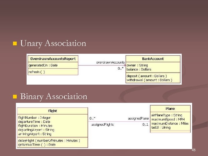 n Unary Association n Binary Association 45 