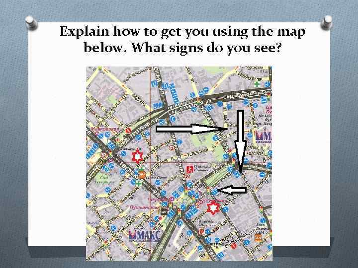 Explain how to get you using the map below. What signs do you see?