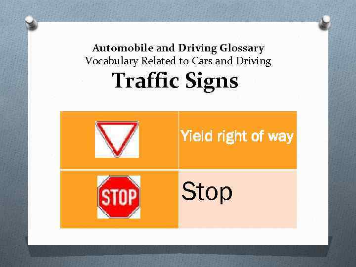 Automobile and Driving Glossary Vocabulary Related to Cars and Driving Traffic Signs Yield right