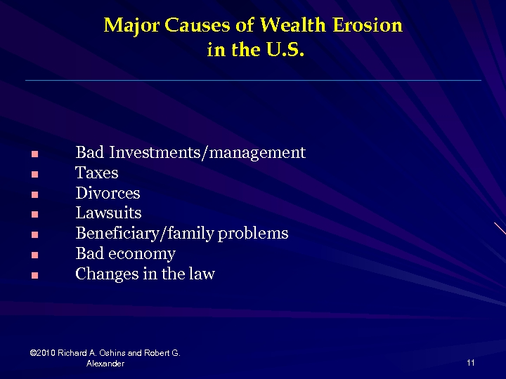 Major Causes of Wealth Erosion in the U. S. n n n n Bad