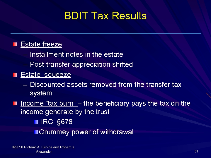 BDIT Tax Results Estate freeze – Installment notes in the estate – Post-transfer appreciation