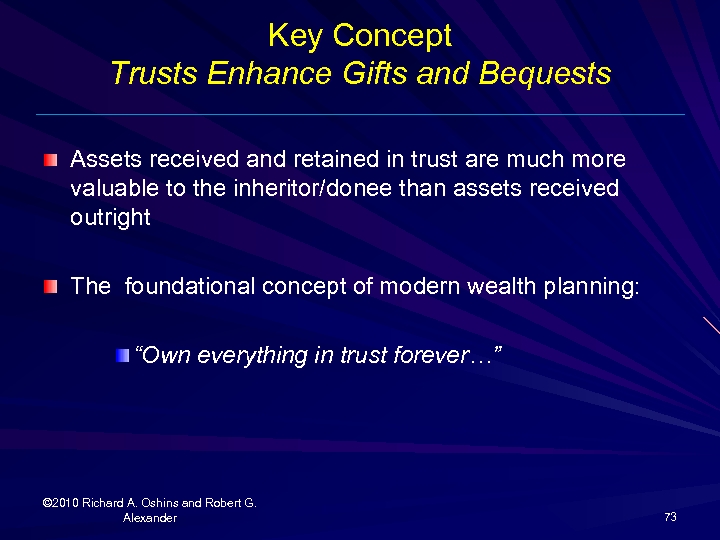 Key Concept Trusts Enhance Gifts and Bequests Assets received and retained in trust are