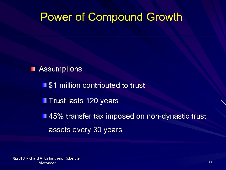 Power of Compound Growth Assumptions $1 million contributed to trust Trust lasts 120 years